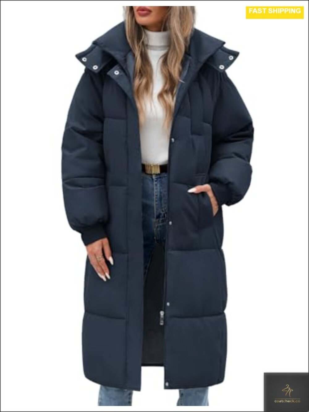 Women's Long Puffer Jacket Quilted Down Winter Coat Windproof Hooded
